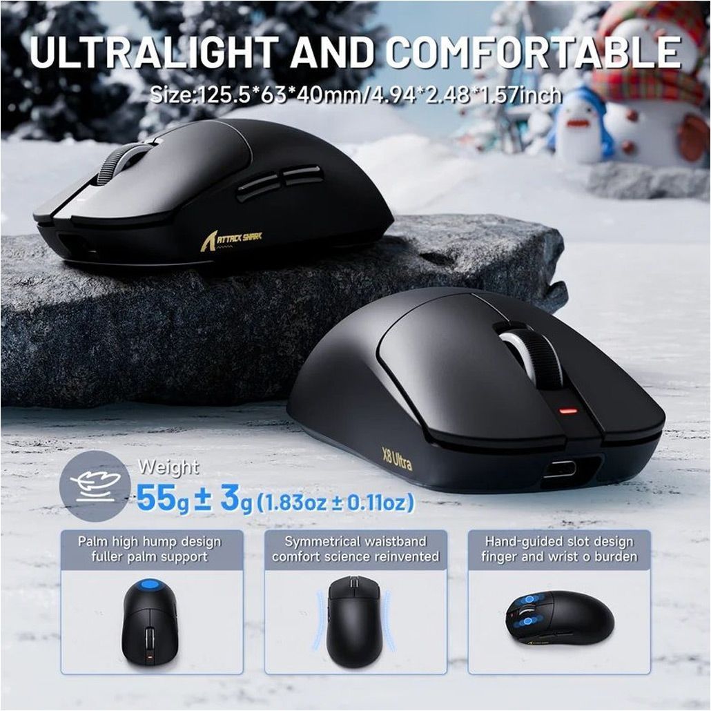 Бездротова ігрова миша Attack Shark X8 Ultra 8K 42000 DPI з нанопокриттям Ice-feel